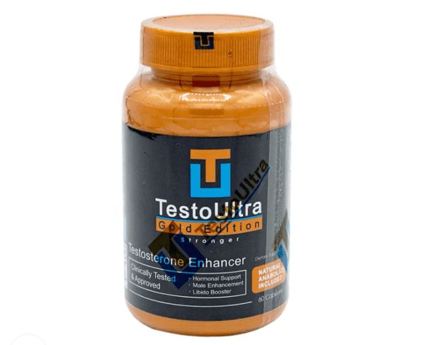 Frasco de Testo Ultra Gold, suplemento potenciador de testosterona.